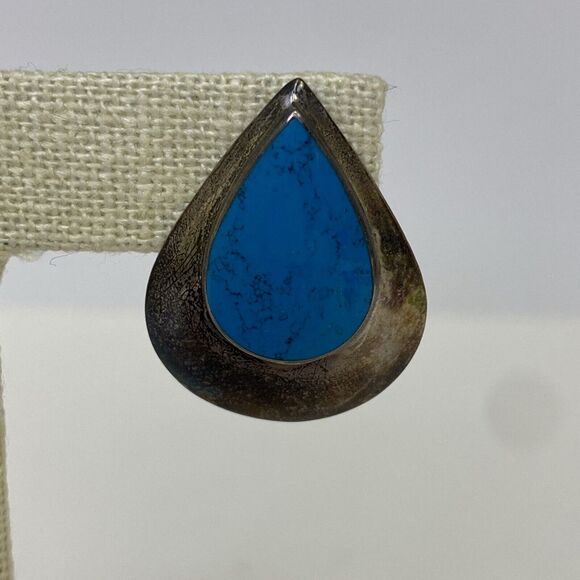 Sterling Silver Turquoise Teardrop Earrings Posts Pierced Vintage - Picture 3 of 9